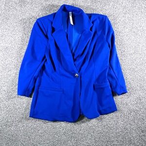 NY Collection Womens Blazer Royal Blue Single Button Office Career Jacket PL